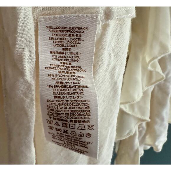 FREE PEOPLE sz XS Flutter sleeve embroidered mesh layer top in cream EUC - Picture 4 of 5